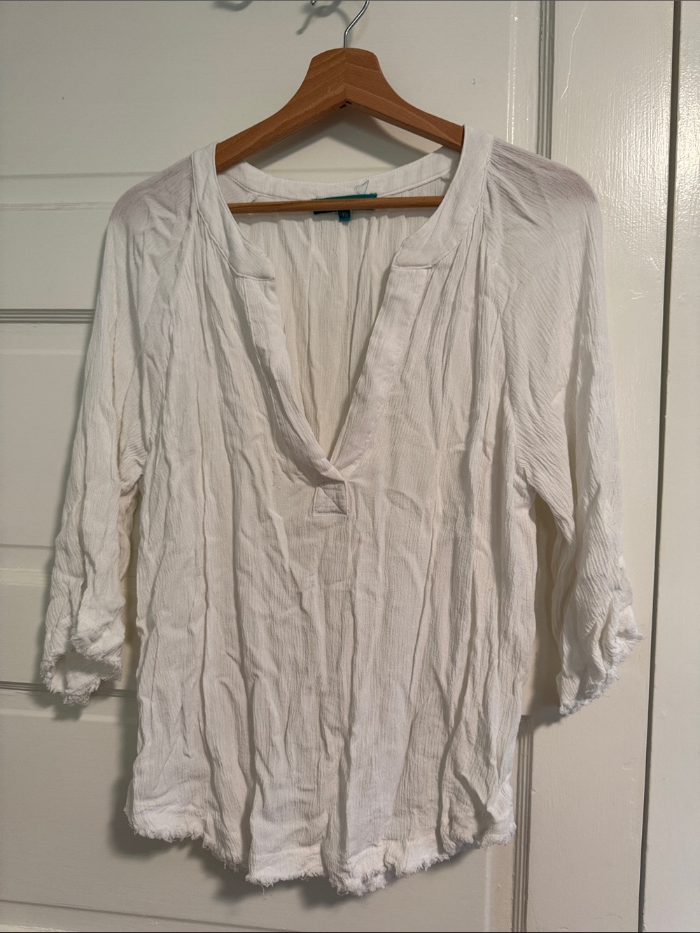 River + Sky White Textured V-Neck Tunic Top